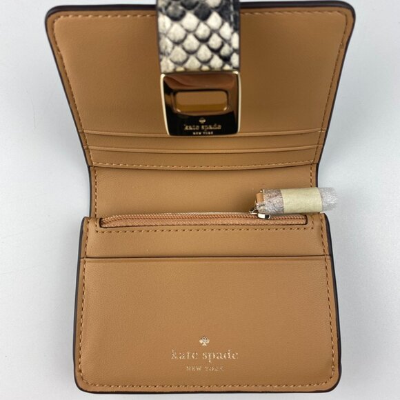 Kate Spade KF542 Phoebe Snake Embossed Small Card Holder, Tiramisu Mousse - Picture 3 of 4